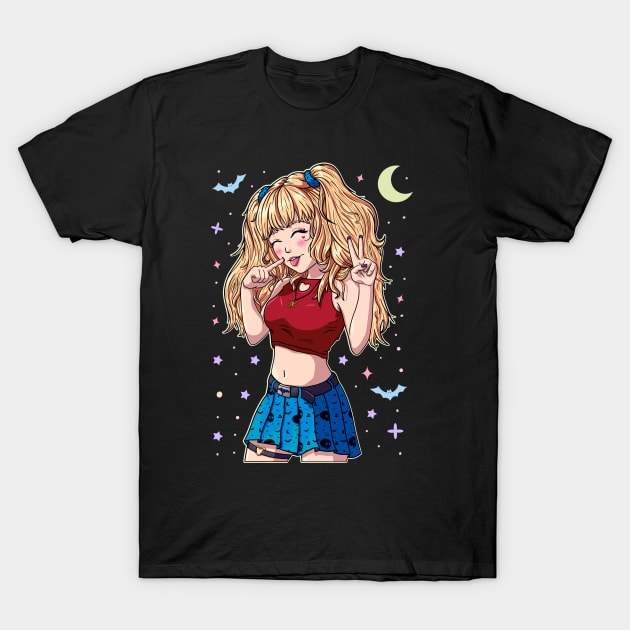 Cute Anime Girl Blonde T-Shirt by Dener Queiroz